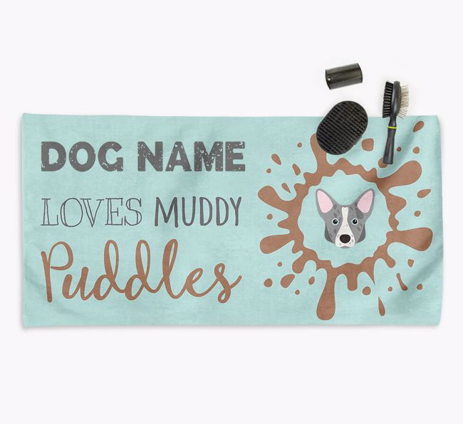 'Muddy Puddles' Personalised Dog Towel for your {breedCommonName}